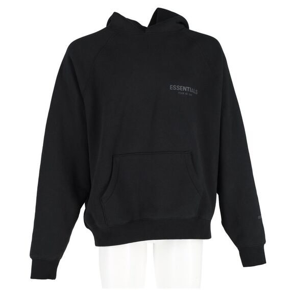 Fear of God Essentials Logo Print Jersey Hoodie in Black Cotton - Picture 4 of 8